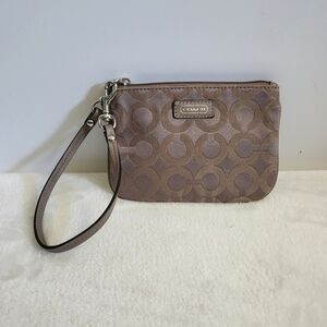 Coach Tan Khaki Saddle 2 Signature C Canvas Wristlet Wallet Bag